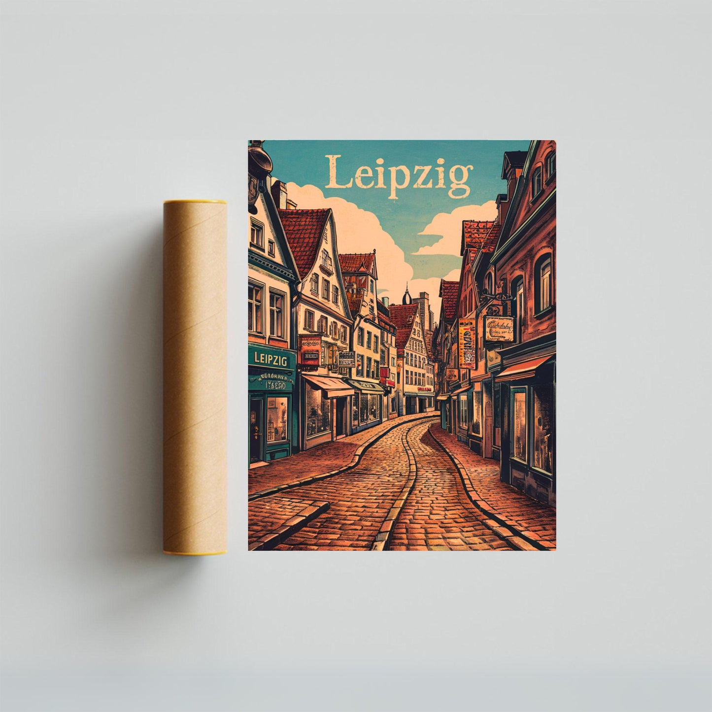 Leipzig Vintage Travel Poster - Busy Streets