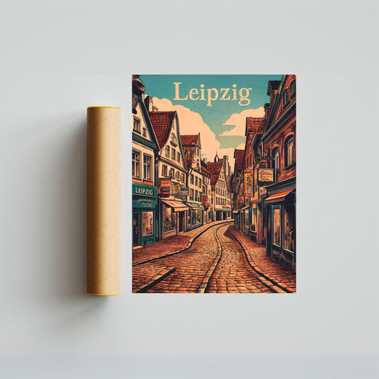 Leipzig Vintage Travel Poster - Busy Streets