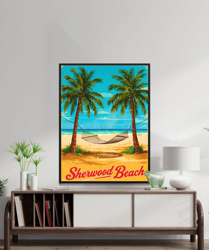 Sherwood Beach Vintage Travel Poster - Scenic Beaches