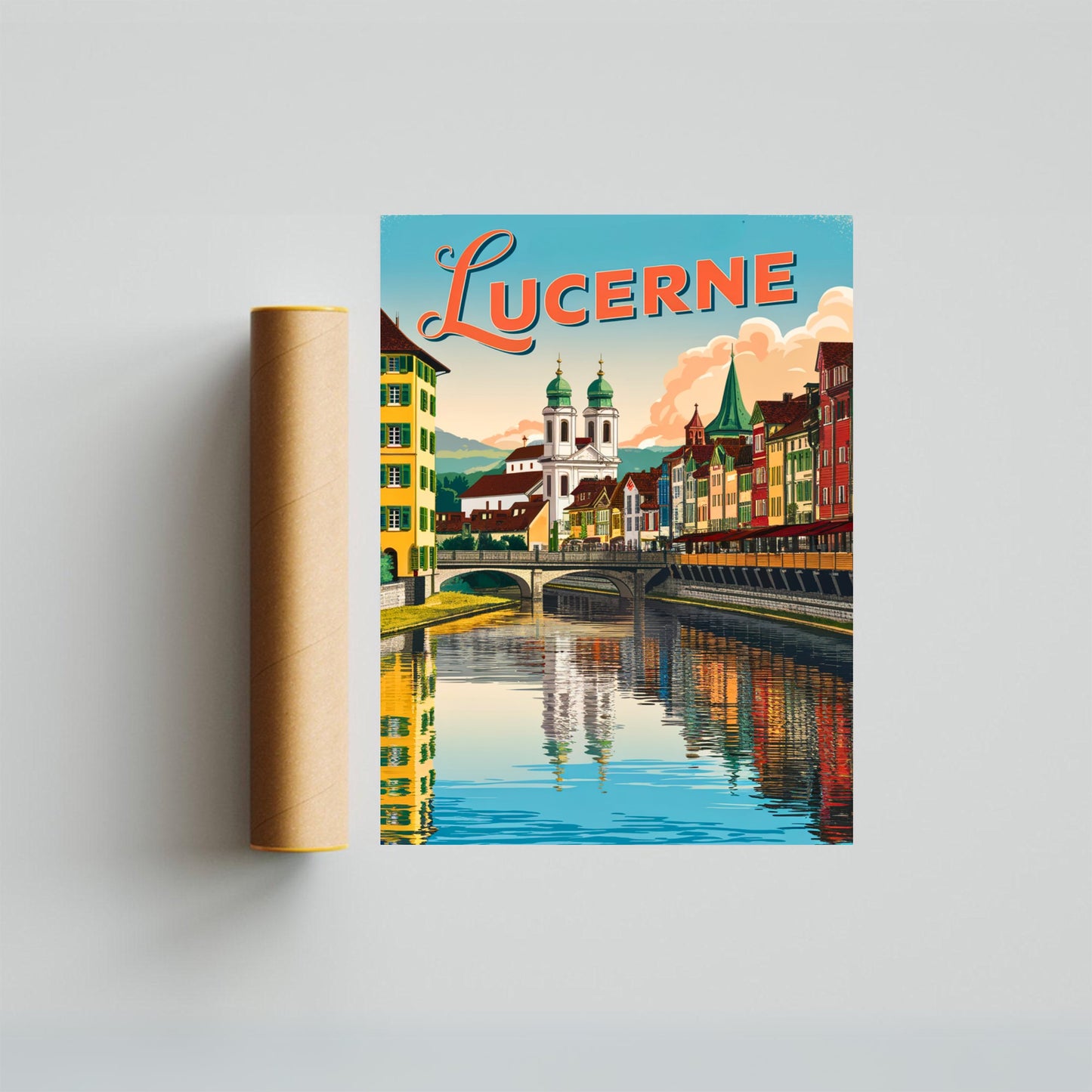 Lucerne Vintage Travel Poster - Swiss Lakeside Charm