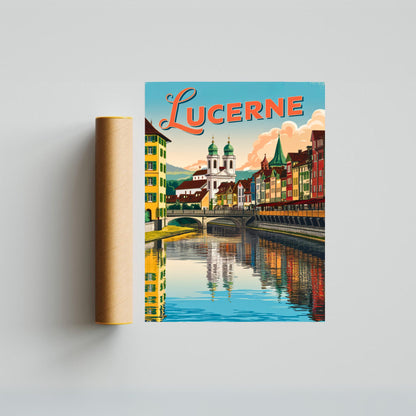 Lucerne Vintage Travel Poster - Swiss Lakeside Charm