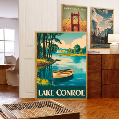 Lake Conroe Vintage Travel Poster - Serene Waters