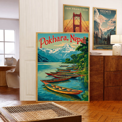 Pokhara Vintage Travel Poster - Himalayan Serenity