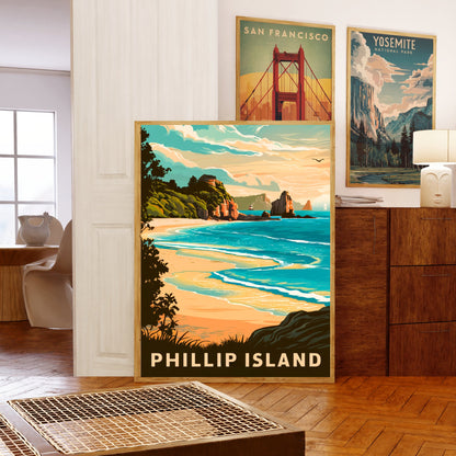 Phillip Island Vintage Travel Poster - Coastal Paradise