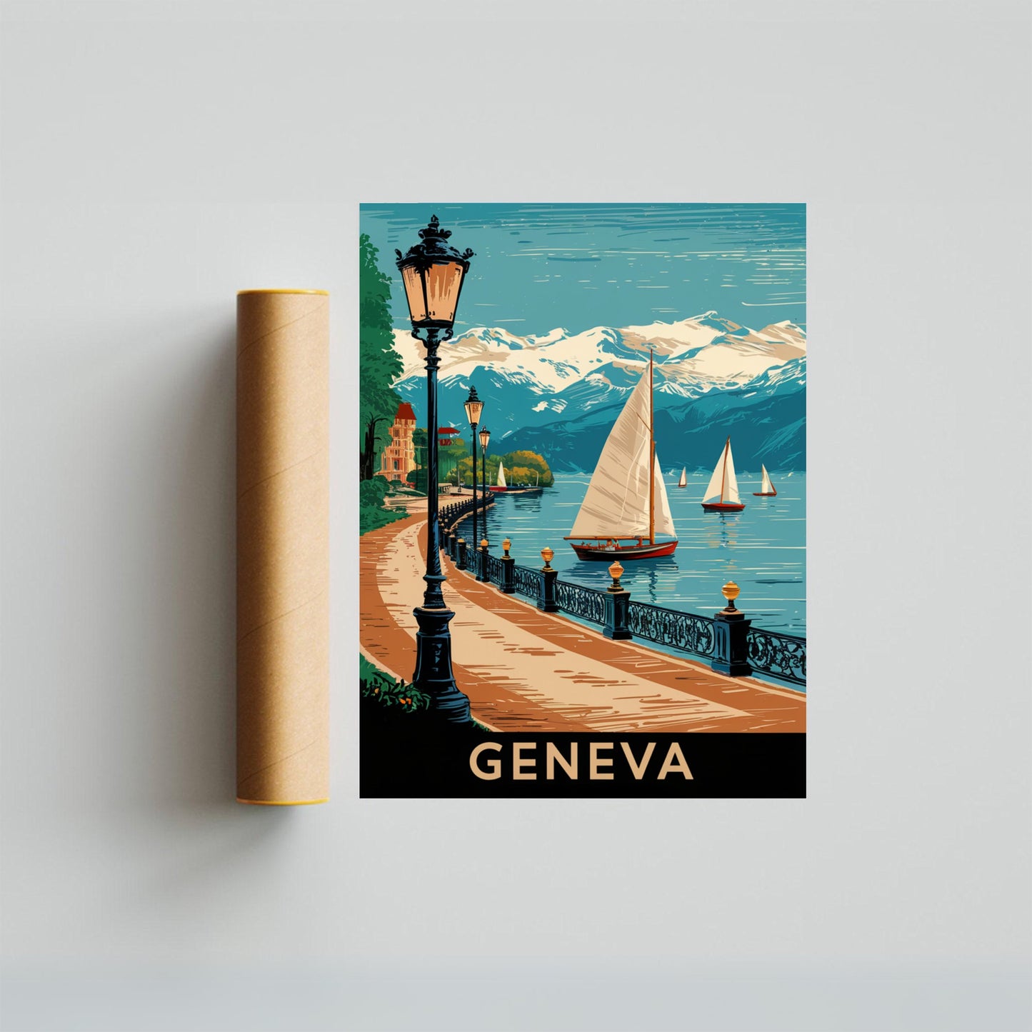 Geneva Vintage Travel Poster - Timeless Swiss Serenity