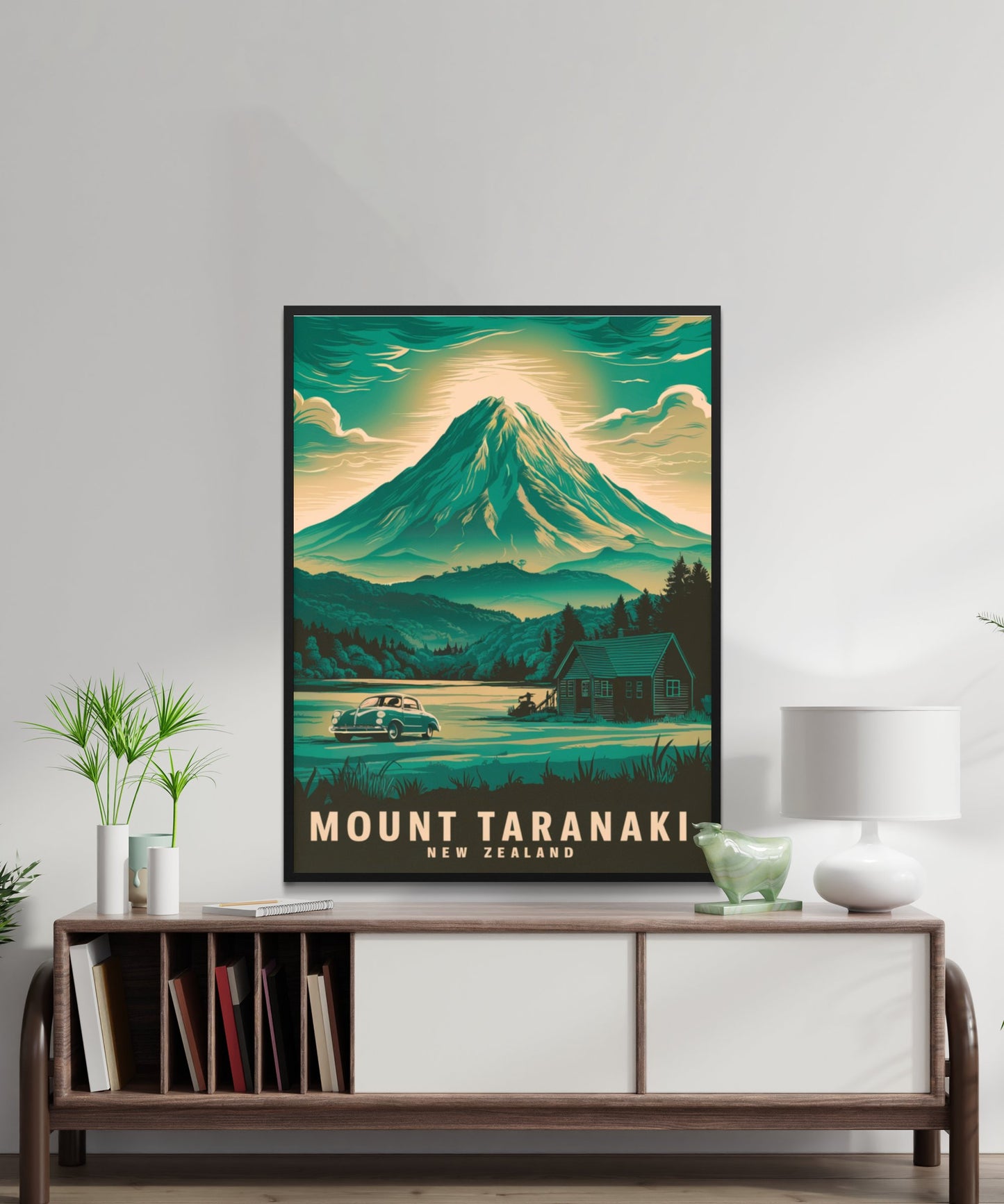 Mount Taranaki Vintage Travel Poster - Mountainous Landscape