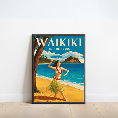 Waikiki Vintage Travel Poster - Aloha Spirit