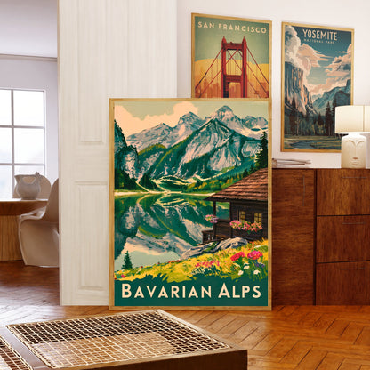 Bavarian Alps Vintage Travel Poster - Alpine Splendor