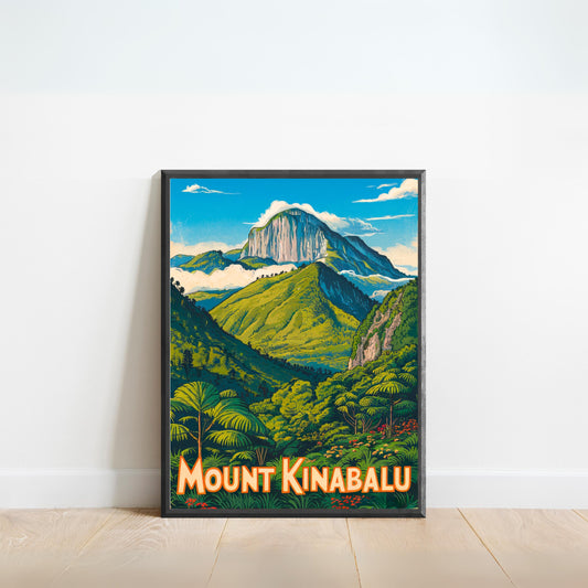 Mount Kinabalu Vintage Travel Poster