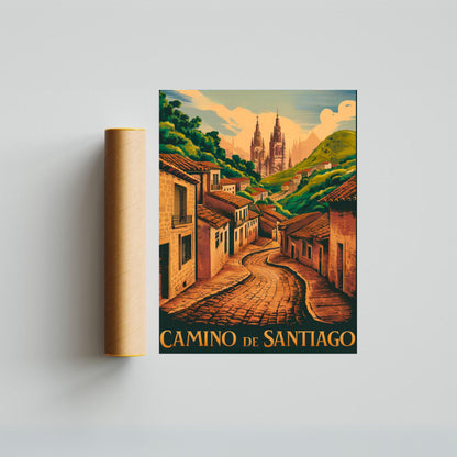 Camino de Santiago Vintage Travel Poster