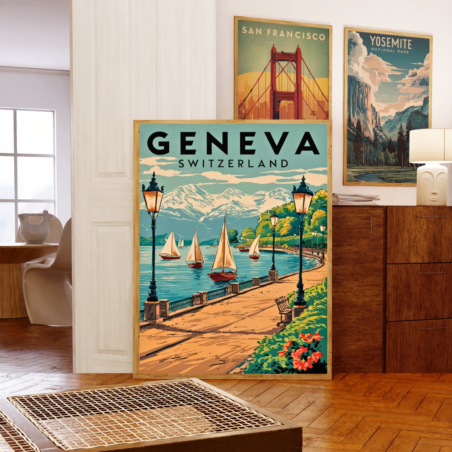 Geneva Vintage Travel Poster - Lake and Mountains