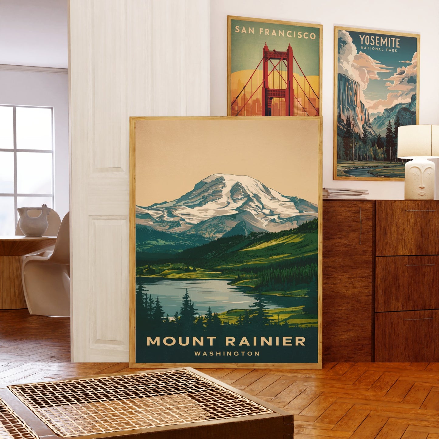 Mount Rainer Vintage Travel Poster - Retro Mountain Views