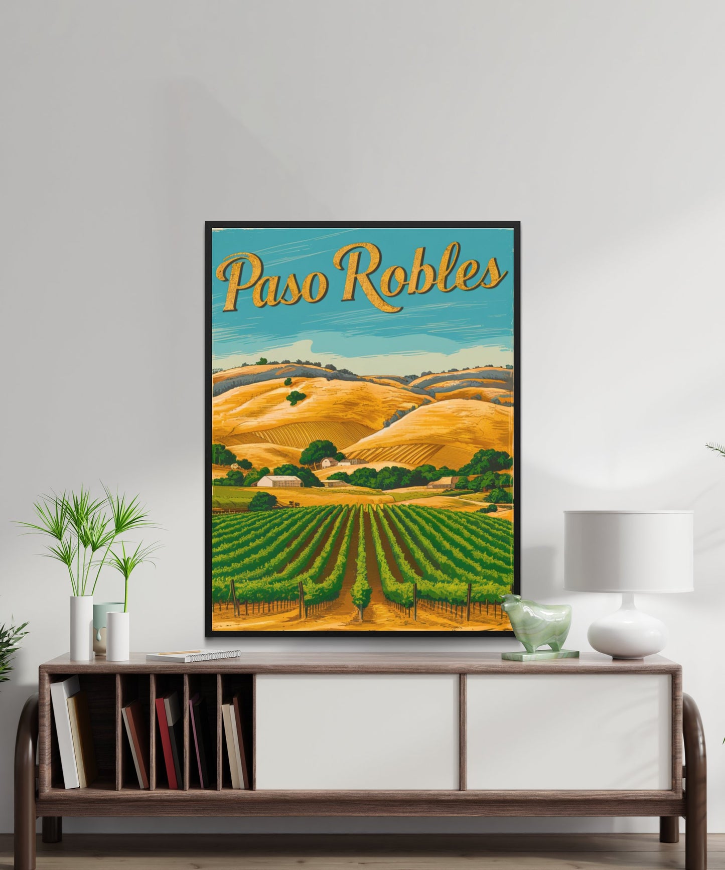 Paso Robles Vintage Travel Poster - Vineyard Hills