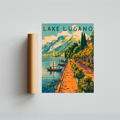 Lake Lugano Vintage Travel Poster