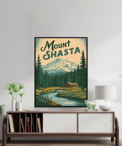 Mount Shasta Vintage Travel Poster - Timeless Alpine Majesty