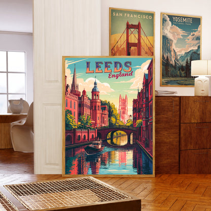 Leeds Vintage Travel Poster - Modern Skyline