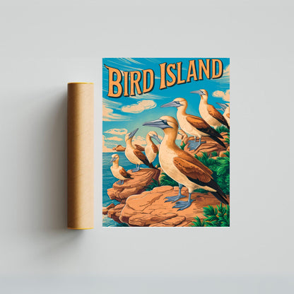 Bird Island Vintage Travel Poster - Chirping Oasis