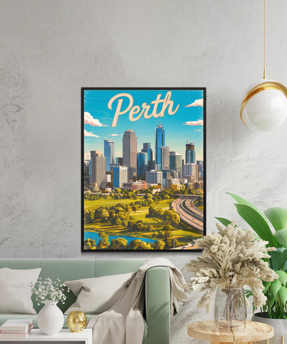 Perth Vintage Travel Poster - Vibrant Urban Oasis