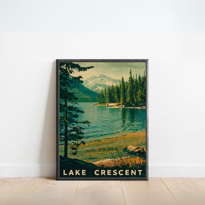 Lake Crescent Vintage Travel Poster - Deep Blue Serenity