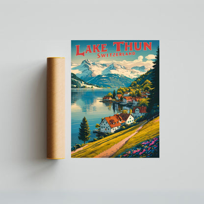 Lake Thun Vintage Travel Poster