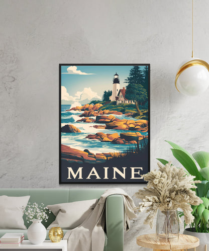 Maine Vintage Travel Poster - Coastal Beauty