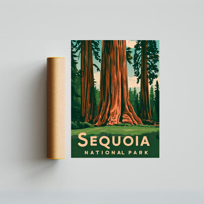 Sequoia National Park Vintage Travel Poster - Timeless Giants of the Forest