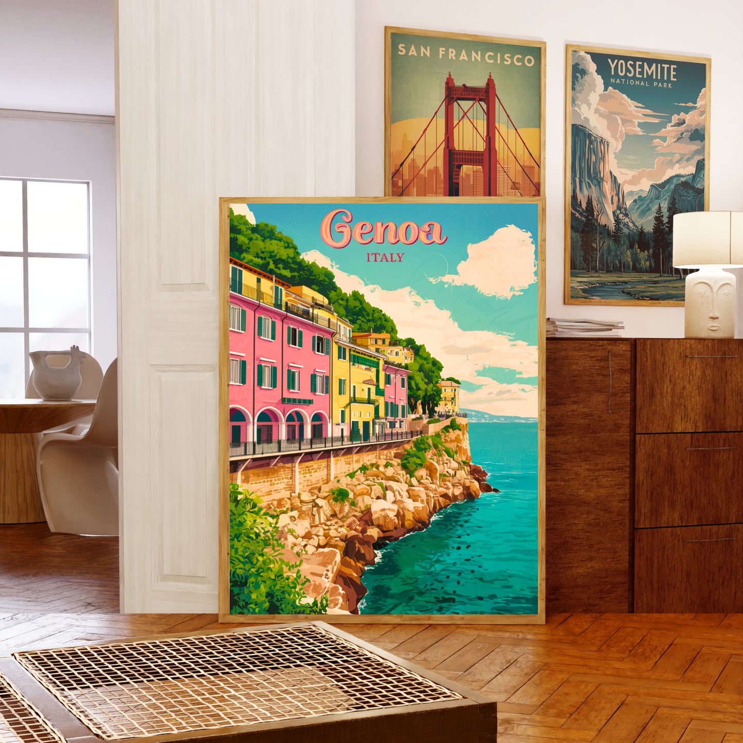 Genoa Vintage Travel Poster - Vibrant Waterfront