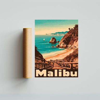 Malibu Vintage Travel Poster - Beachfront Serenity