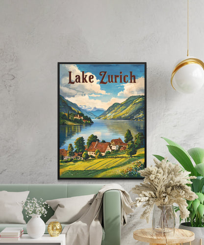 Lake Zurich Vintage Travel Poster