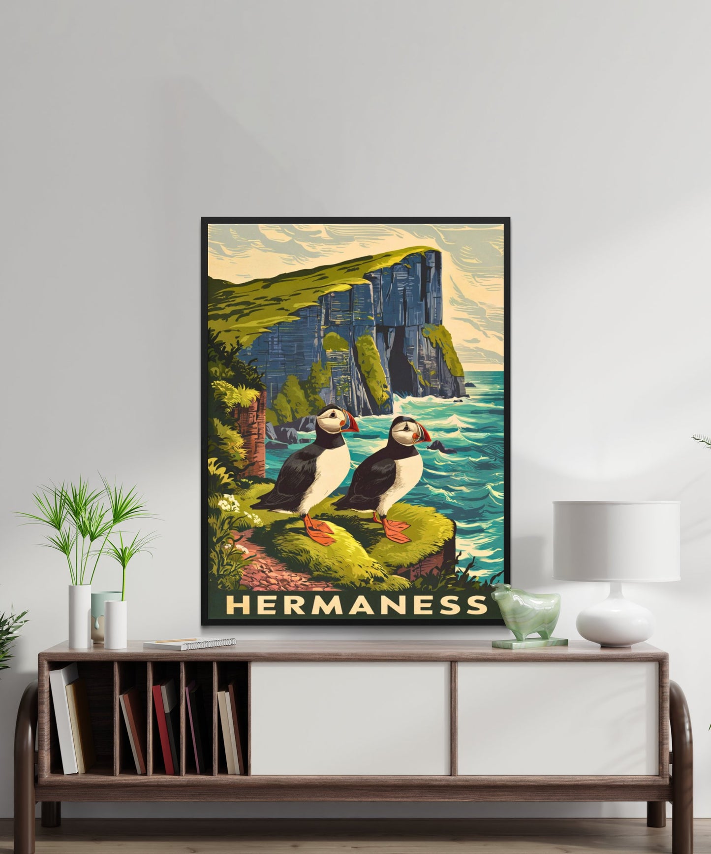 Hermaness Vintage Travel Poster - Iconic Seabirds Cliff