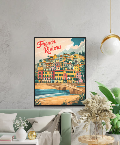 French Riviera Vintage Travel Poster - Timeless Mediterranean Glamour