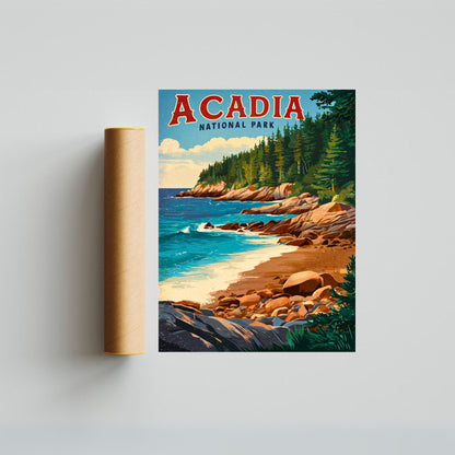 Acadia Vintage Travel Poster - National Park