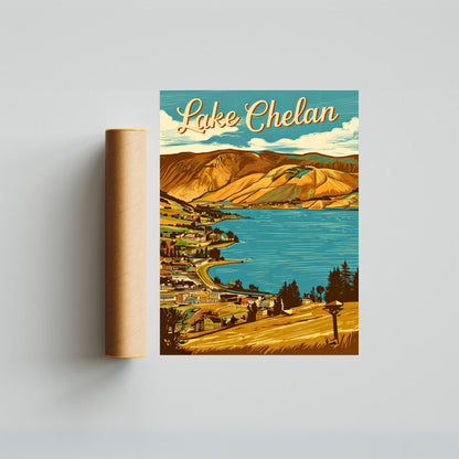 Lake Chelan Vintage Travel Poster - Timeless Waters of Washington