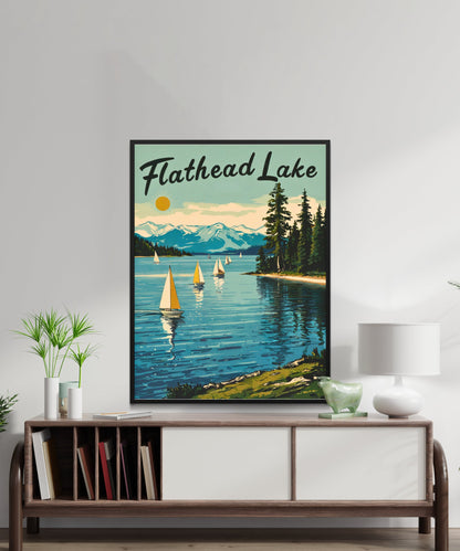 Flathead Lake Vintage Travel Poster - Montana Lake