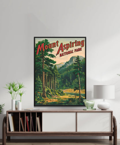 Mount Aspiring Vintage Travel Poster