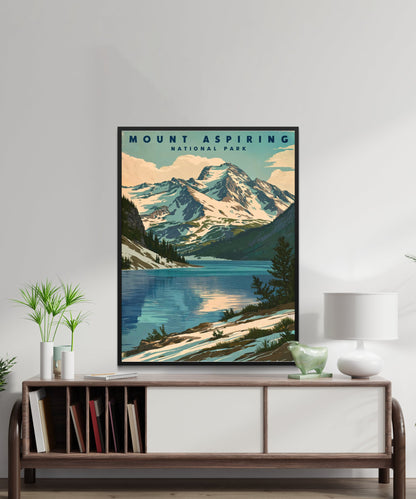 Mount Aspiring Vintage Travel Poster - Majestic Alpine Views