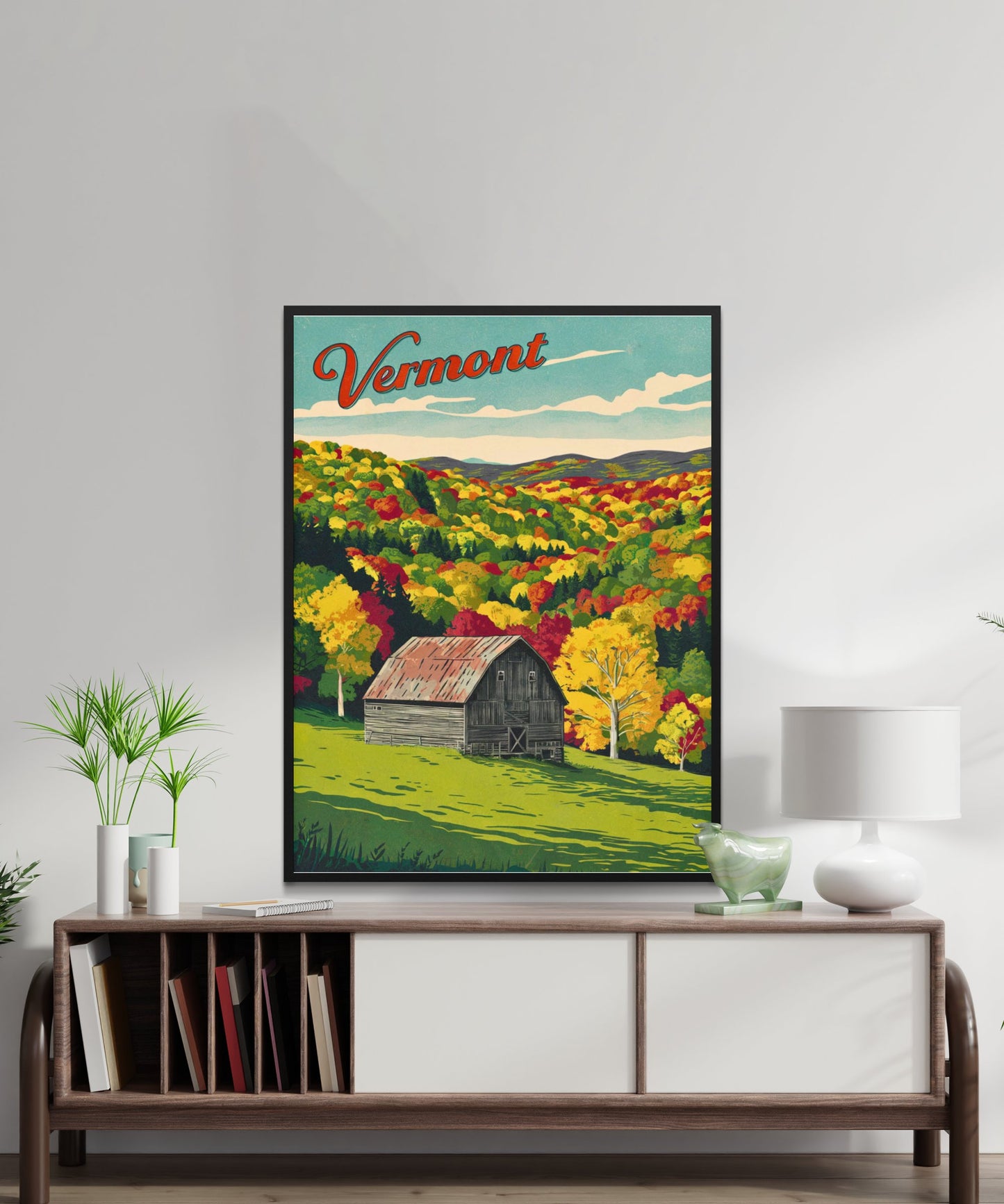 Vermont Vintage Travel Poster - Heart of Autumn Foliage and Mountain Serenity