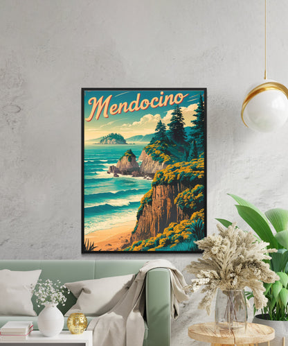 Mendocino Vintage Travel Poster