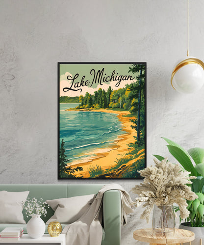 Lake Michigan Vintage Travel Poster - Outdoor Adventure