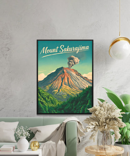 Mount Sakurajima Vintage Travel Poster