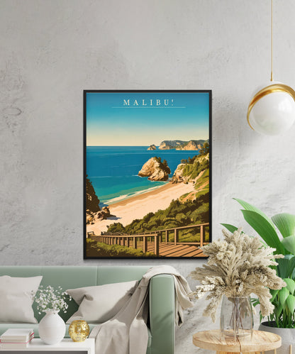 Malibu Vintage Travel Poster - Coastal Nostalgia