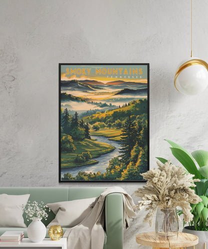 Smoky Mountains Vintage Travel Poster - Misty Peaks and Valleys