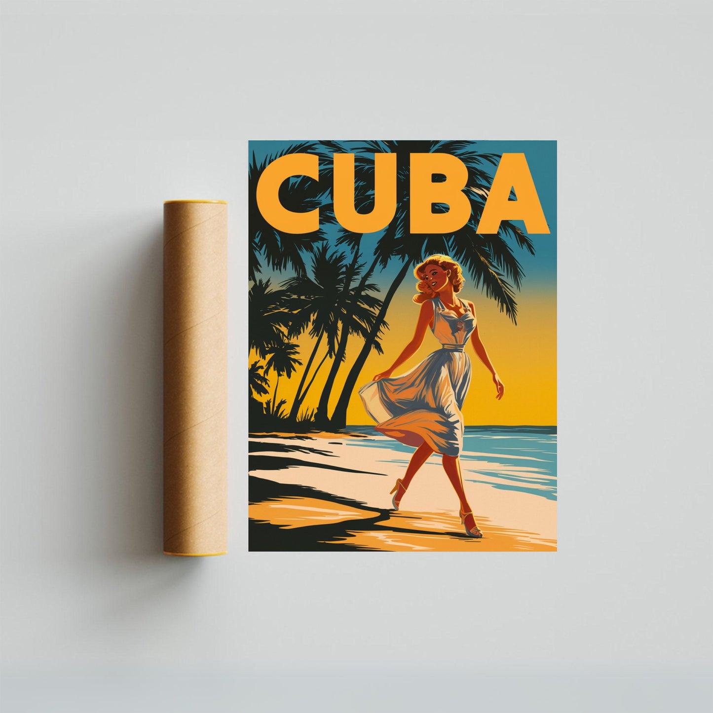 Cuba Vintage Travel Poster - Paradise Beach in Caribbean