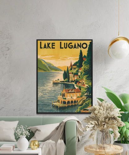 Lake Lugano Vintage Travel Poster - Alpine Elegance