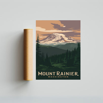 Mount Rainer Vintage Travel Poster - Alpine Majesty