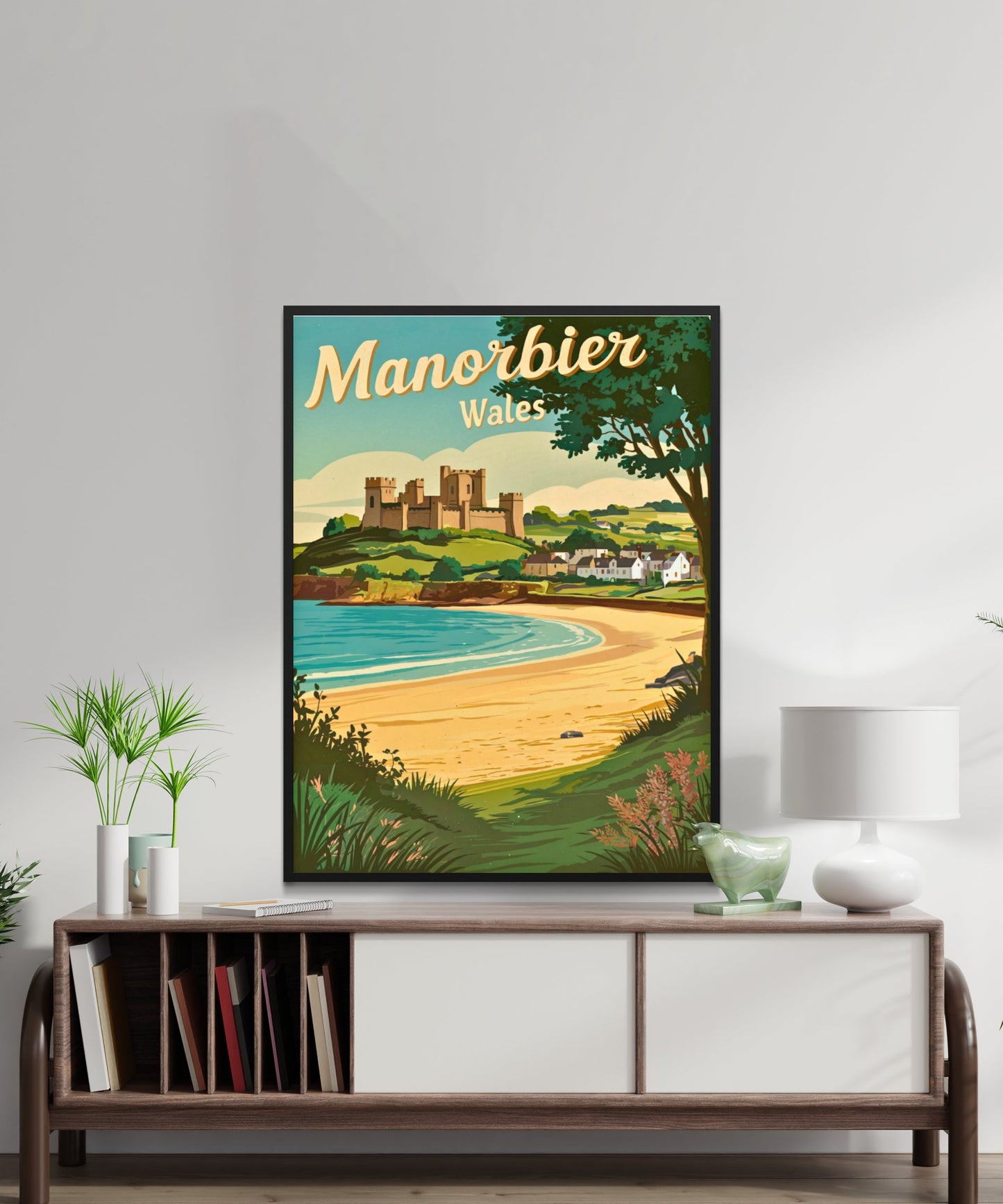 Manorbier Vintage Travel Poster - Wales' Enchanting Coastal Village