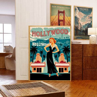 Hollywood Vintage Travel Poster  - City of Entertainment