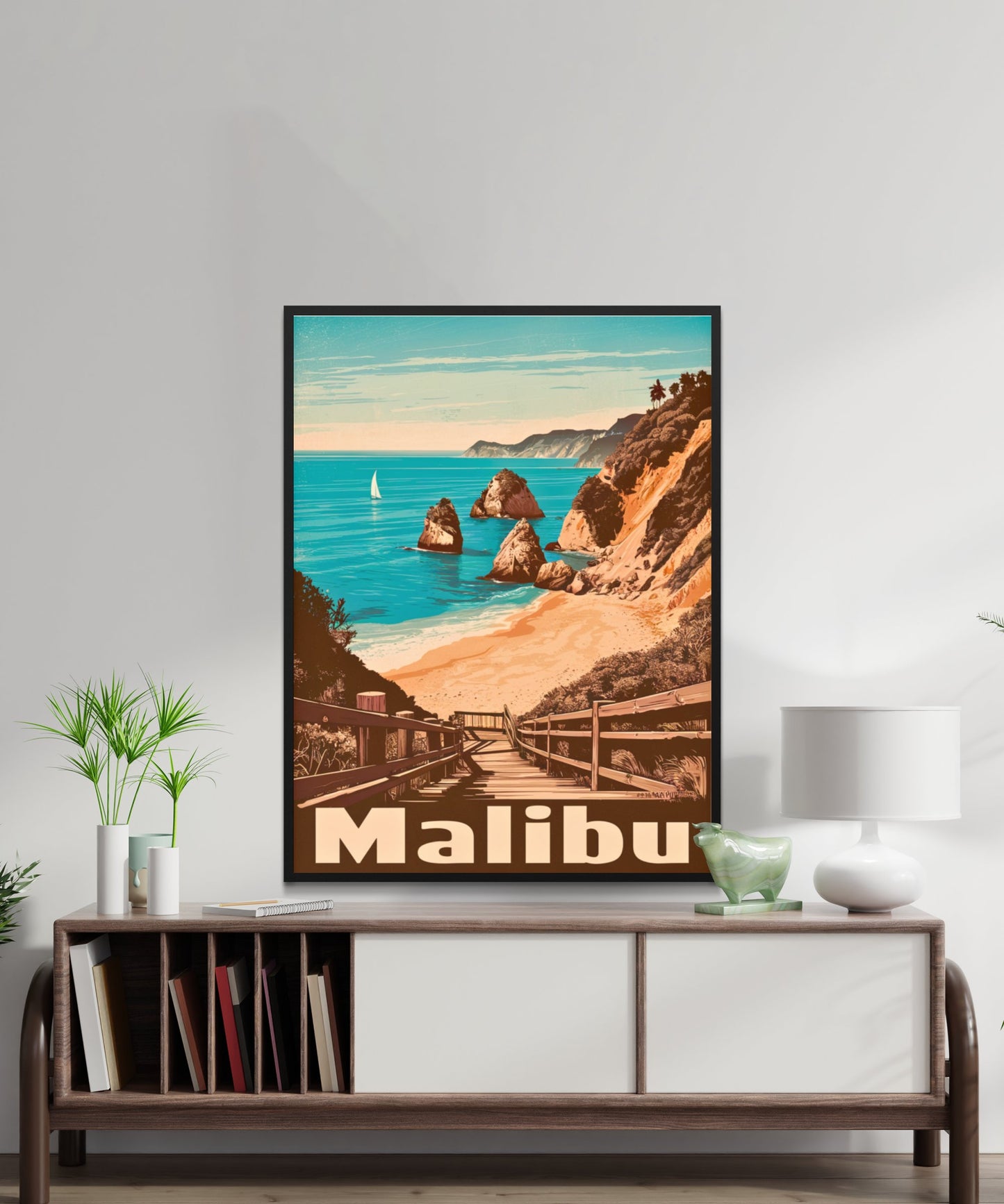 Malibu Vintage Travel Poster - Retro Coastal Charm