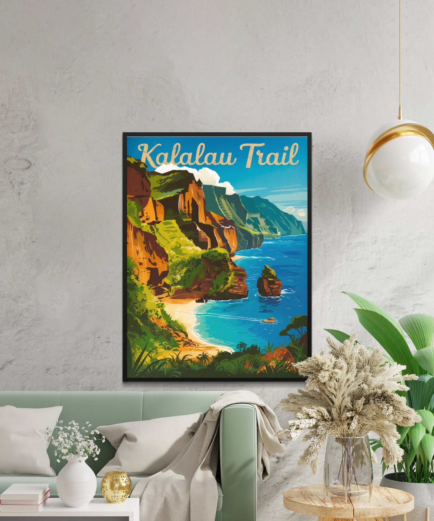 Kalalau Trail Vintage Travel Poster - Cliffside Trails