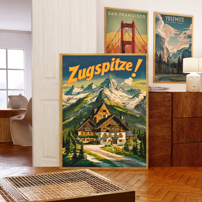 Zugspitze Vintage Travel Poster - Germany Mountains